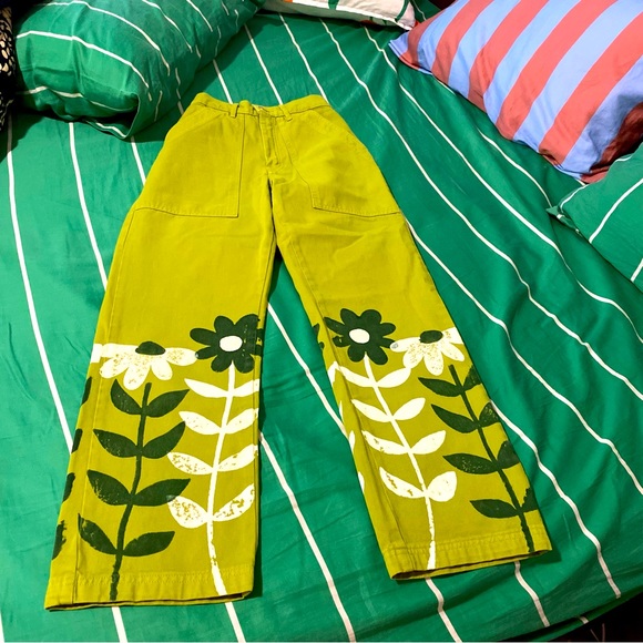 Big Bud Press Pants - Big Bud Press Work Pants with White & Dark Green Floral Print